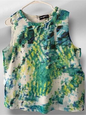 : Karl Lagerfeld Paris Abstract Print Studded Neck Blouse Size M